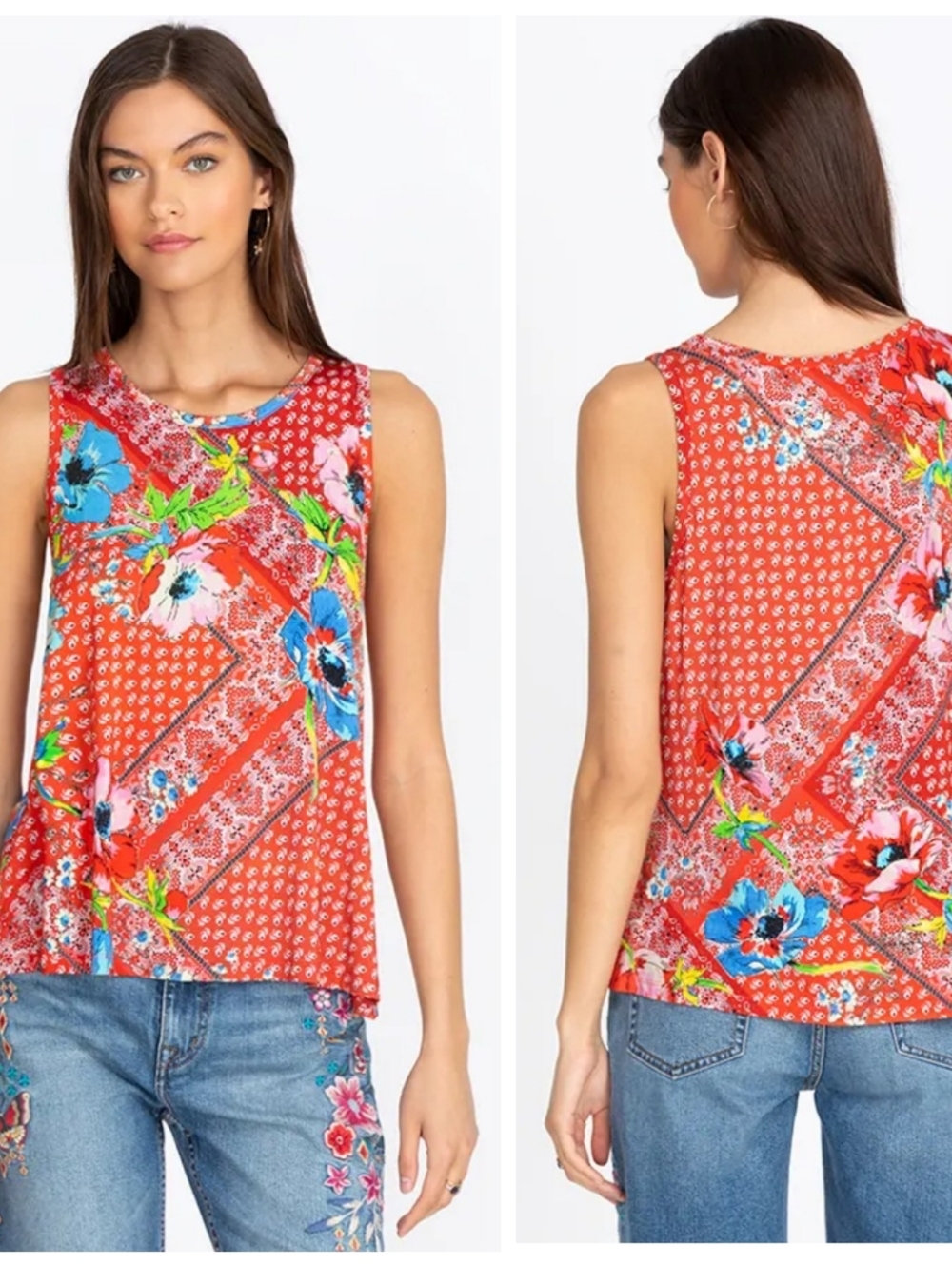 Johnny Was Martha Swing Tank Floral Patchwork Bamboo Blend Sleeveless Small F389 - Picture 4 of 11